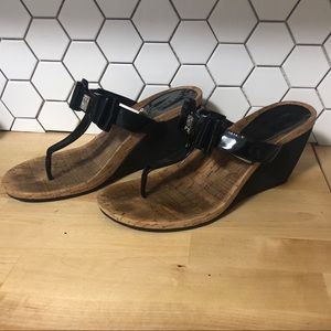 Black bow wedge sandal